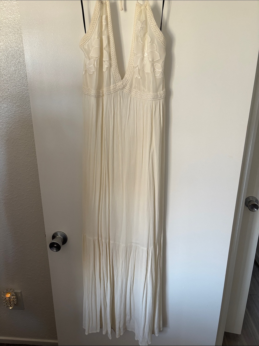 Forever 21 Cream Embroidered Halter Maxi Dress